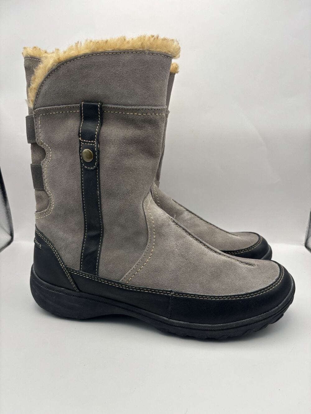 Clarks Andes Fortune Grey Suede Winter Boots Women Size 9.5 Wide